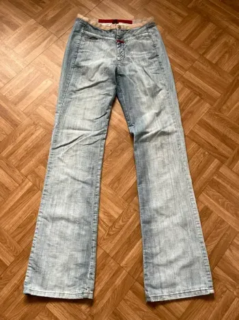 Pantalon jean évasé bleu turquoise vintage Marithé + François Girbaud