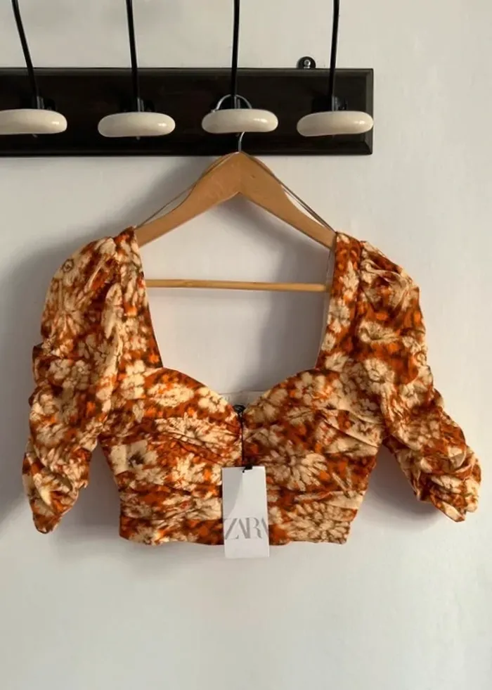 Crop top manches bouffantes Zara imprimé orange