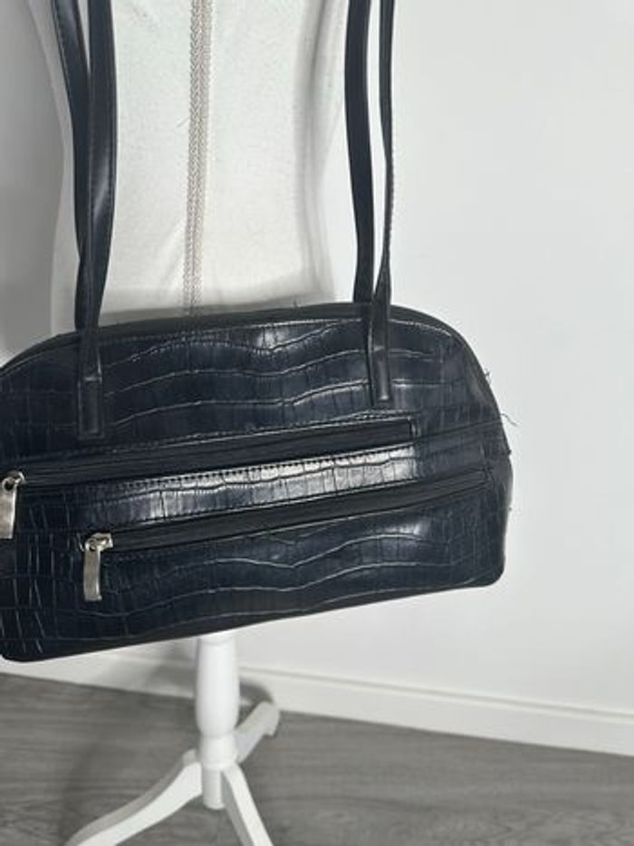 Sac à main baguette noir en cuir véritable Vintage - photo numéro 3