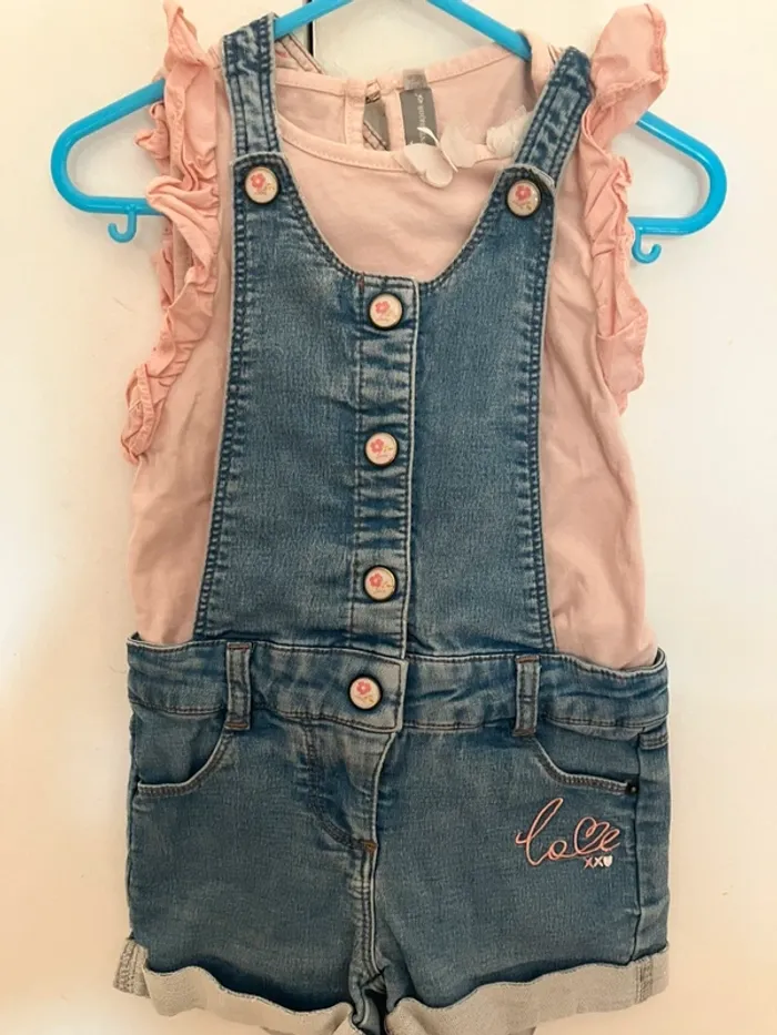 Salopette courte en jeans + haut sans manche 3 ans Sergent Major