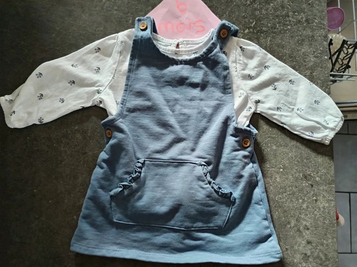 Ensemble robe salopette bleue 6 mois - photo numéro 2