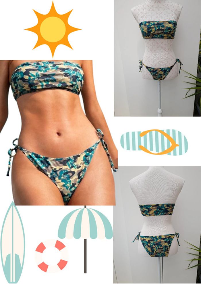 Maillot De Bain Bandeau Camouflage Kaki Vert