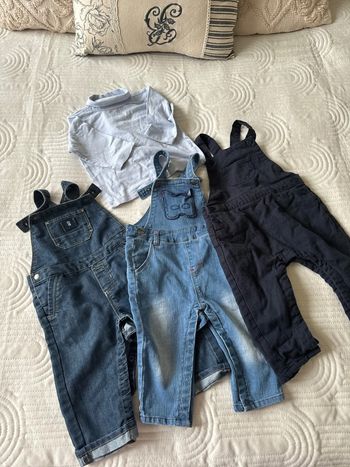 Lot 3 salopettes 12 mois et col roulé bleu 12 mois