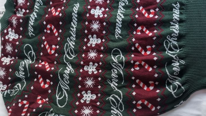 Pull de Noël Moche Tressé Nœud Velours Rouge et Vert - "Merry Christmas" - photo numéro 6