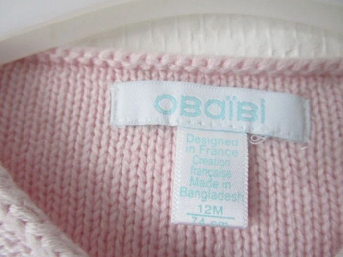 Gilet rose pâle Obaïbi 12 mois TBE - photo numéro 4
