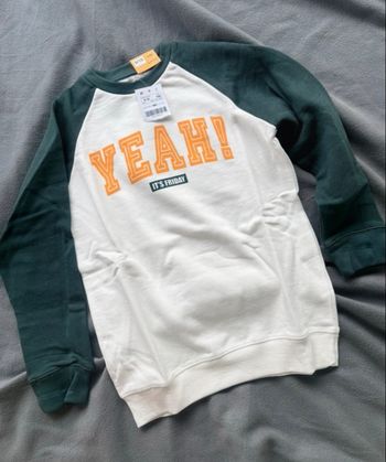 Pull sweat leger bicolore blanc vert lefties 9-10 ans 140cm neuf