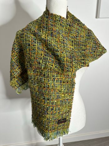 Écharpe châle en tweed laine et franges Salangane Vintage 26x180cm