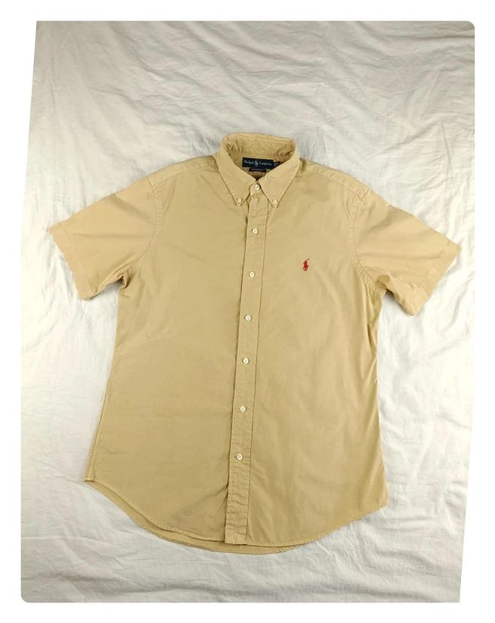 Chemise Ralph Lauren beige pastel manche courte logo rouge M - photo numéro 2