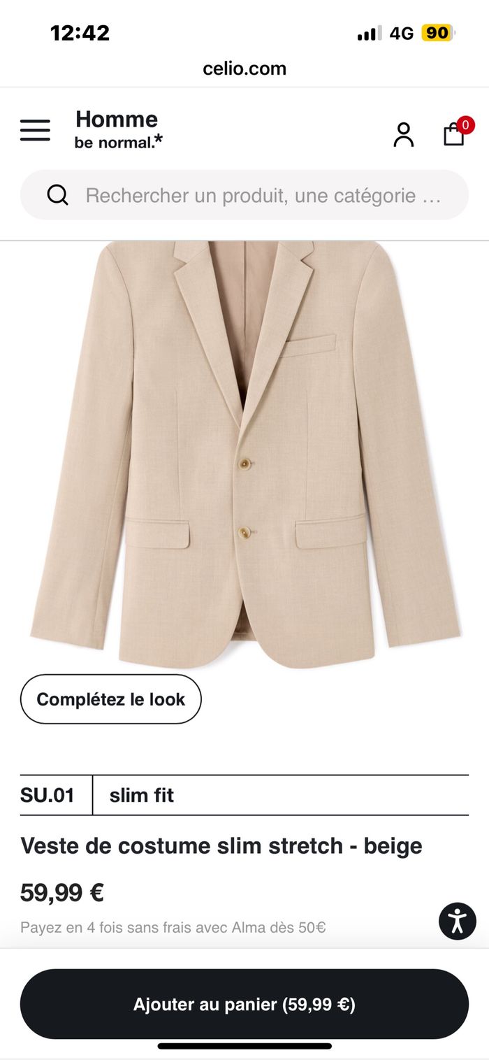 Ensemble Costume Celio beige - photo numéro 2