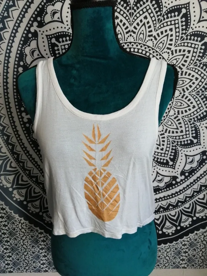 Débardeur court blanc avec imprimé ananas doré / lola paris / (M) - photo numéro 2