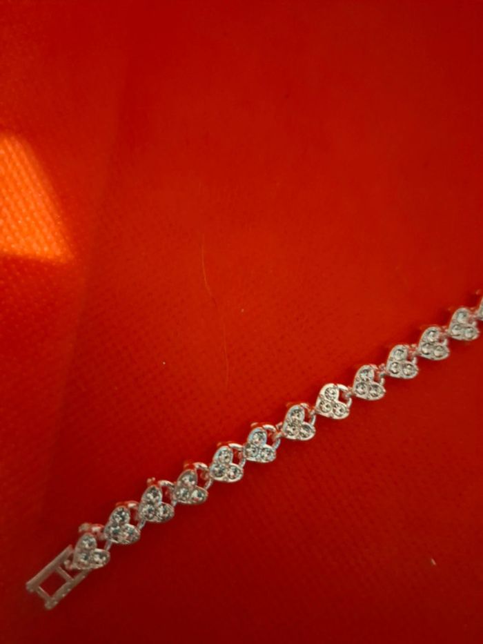 Bracelet acier métal argenté neuf avec etiquette avec oxydes de zirconium blancs - photo numéro 4