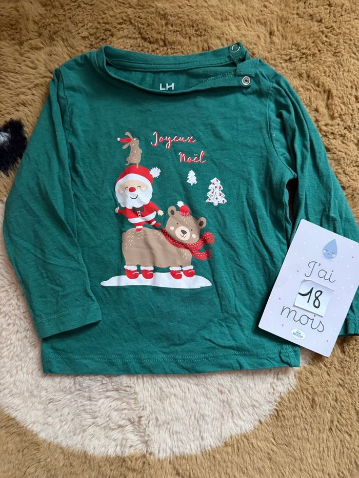 Tee shirt vert ours noël La HALLE t.18m