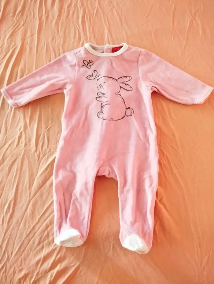 * Pyjama chaud rose motif lapin papillons T6M Tissaia
