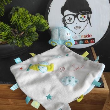 Doudou Simba Toys Kiabi Voiture Avion Nuage Bleu Blanc Doré  #geektradedoudou