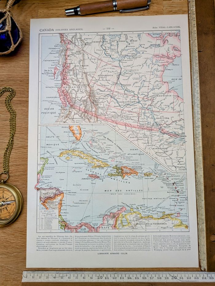 Imprimée en 1903, Le Canada anglais et colonies anglaises, Vintage Authentique (cadre non inclus ) - photo numéro 2