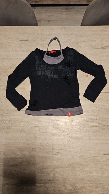 T shirt manches longues noir avec débardeur gris intégré, peu mis, EDC, 8/9 ans