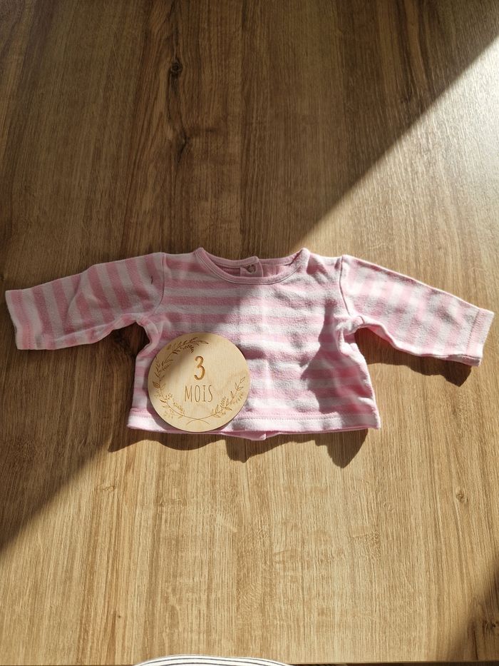 🎀 Magnifique haut bébé fille Mini adelie - 3 mois - rose rayé