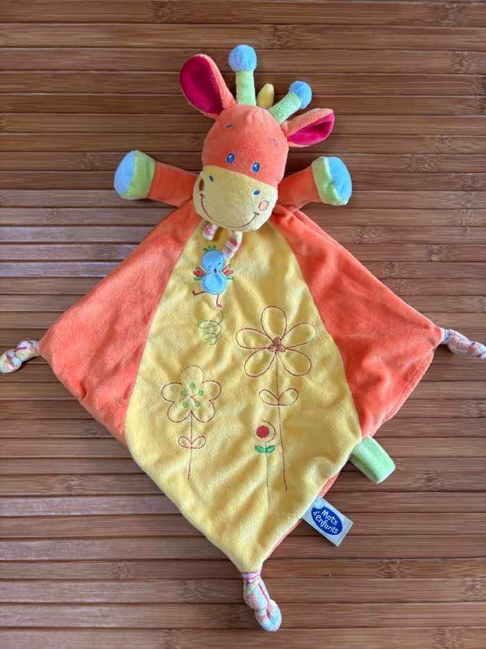 Doudou plat girafe jaune orange mots d enfants - photo numéro 2
