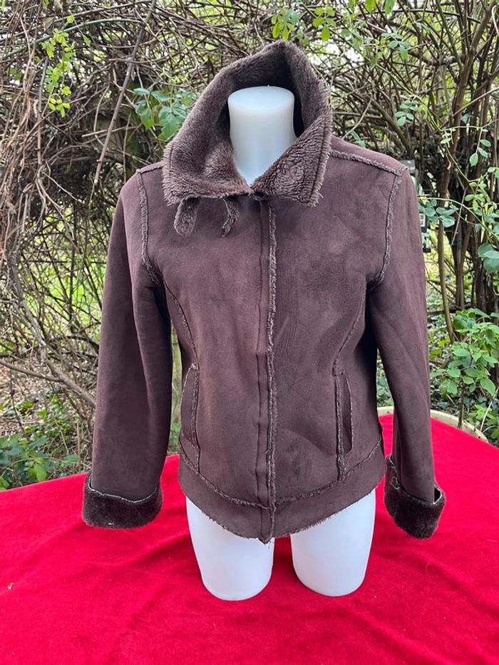 Veste imitation peau lainée marron – Marque Mim – Taille T3 - photo numéro 2