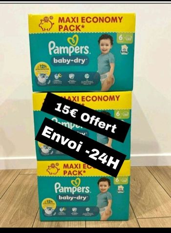 240 couches Pampers taille 6 Baby dry lot de 3 cartons 