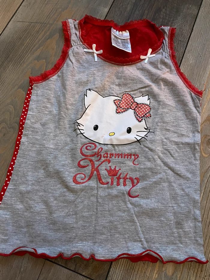 Débardeur Hello Kitty gris et rouge 6/8 ans