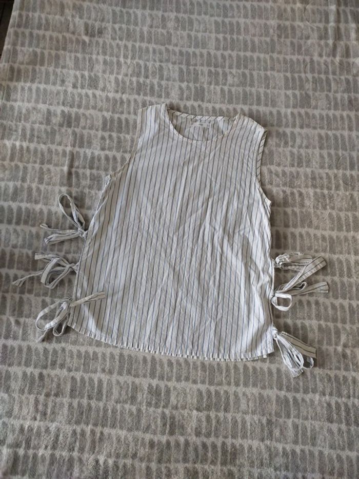Chemise blouse blanche sans manches rayures bleu Mng taille 38 - photo numéro 1