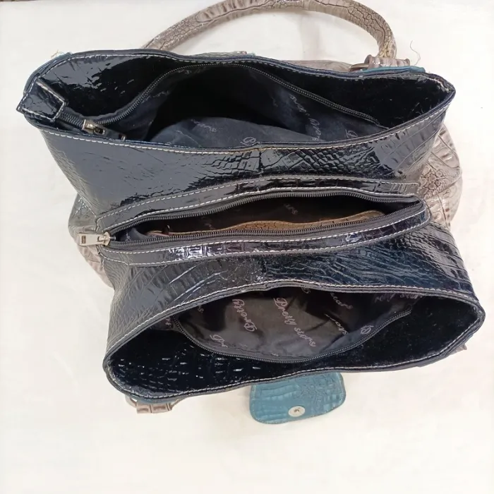 Sac à main effet croco (gris bleu noir) Pretty Stars - compartiments zippés S011 - photo numéro 8