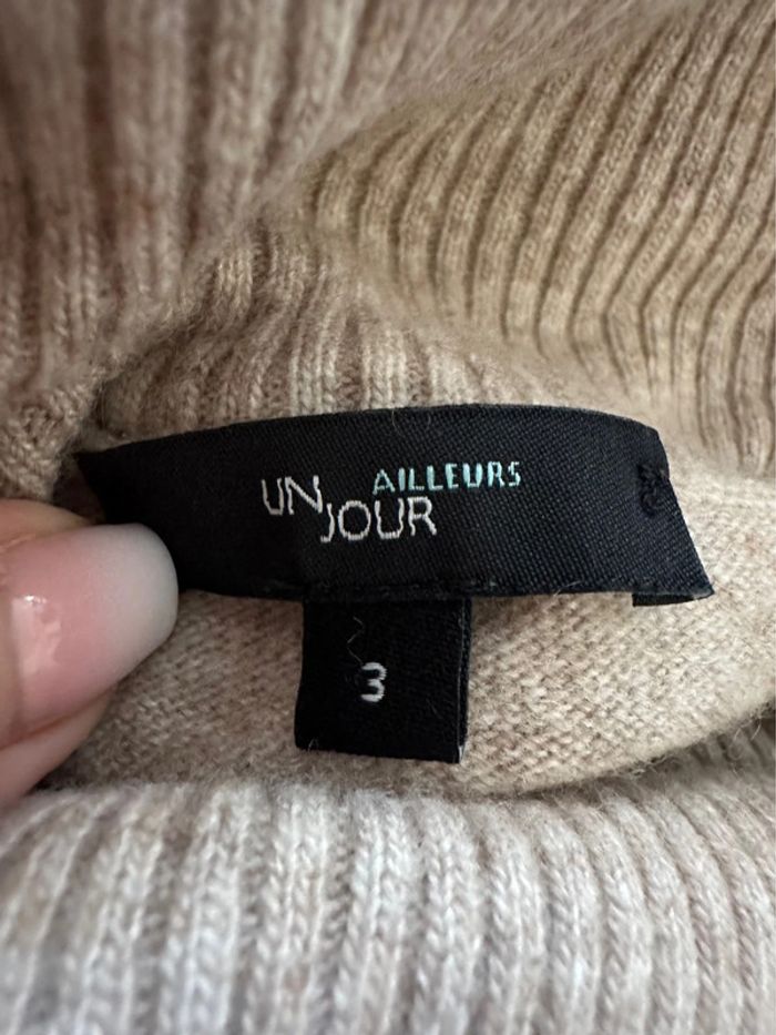 Pull chauve souris poncho beige crème sable cachemire Un Jour Ailleurs UJA T3 40 L - photo numéro 8