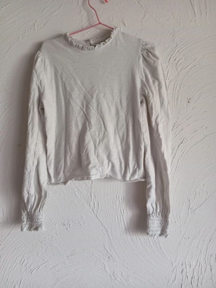T-shirt manches longues col plissé