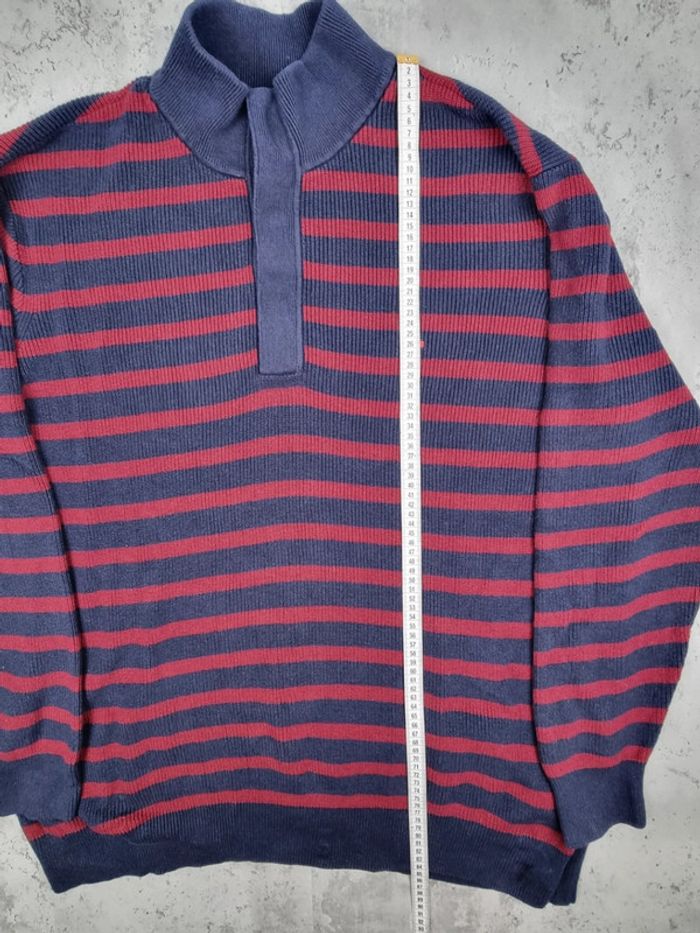 Pull à pressions Tommy Hilfiger rayé bordeaux & marine – Taille 3XL Homme (mesures en photos) - photo numéro 8