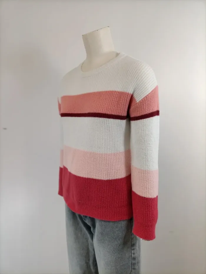 Pull Enfant Okaïdi T 12 ans - 152 cm Rayé nuances de Rose et Blanc - photo numéro 2
