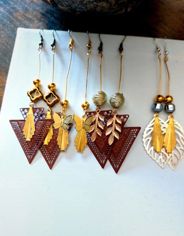 Magnifique paire de boucles d'oreilles pendantes style vintage coquette dark academia - photo numéro 3