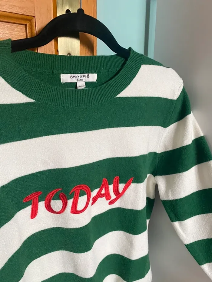 pull à rayures vert et blanc sweewë paris taille S/M - photo numéro 2
