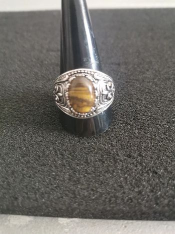 Chevalière homme acier et pierre œil de tigre T12