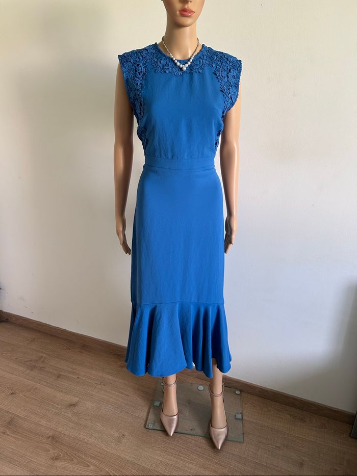 Robe longue bleue neuve avec dentelle BGN Workshop taille 38 - photo numéro 3