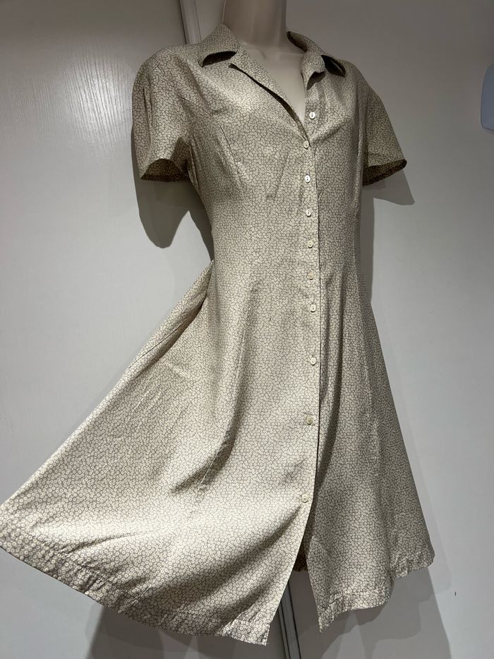 Robe vintage Ventilo, taille 40, 42 beige, marron, Liberty, orange pâquerette - photo numéro 2