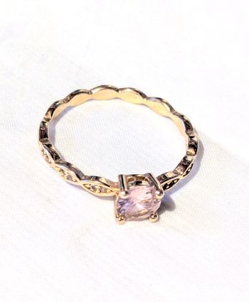 Bague Fine Tour Torsadé Pierre Rose Etincelante Zircon Socle Pierres Blanches Bijou Plaqué Or Femmes