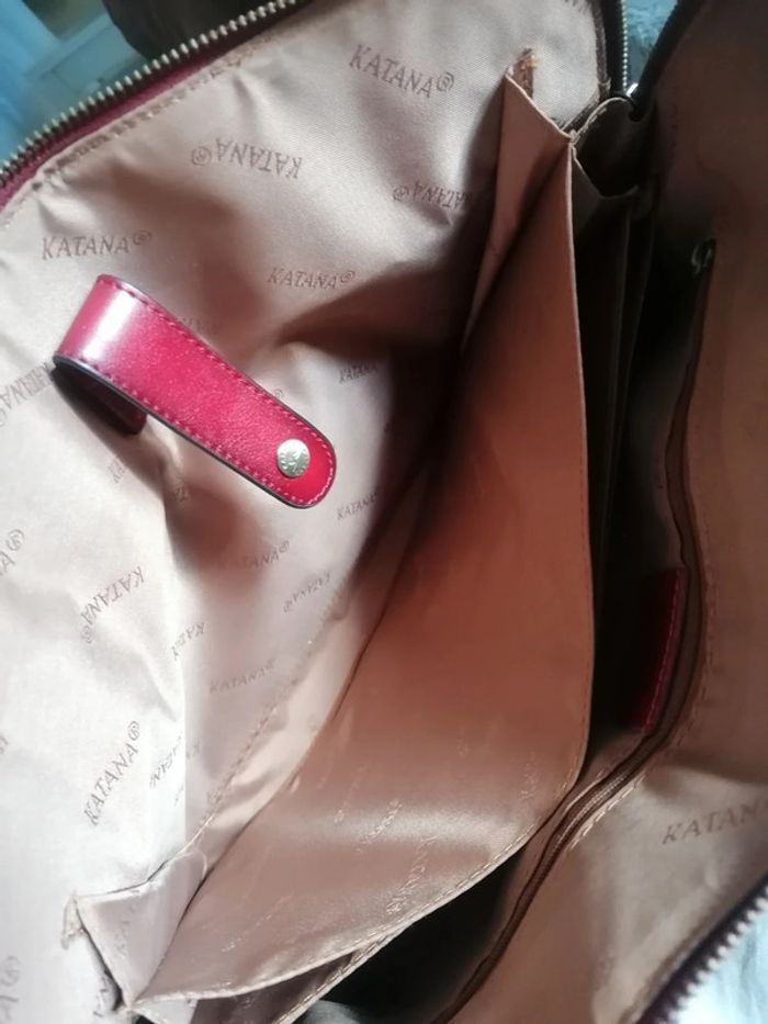 Sac vintage katana rouge cuir véritable. - photo numéro 13