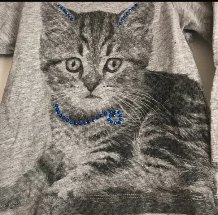 T shirt manches longues chat strass 2 ans neuf - photo numéro 3