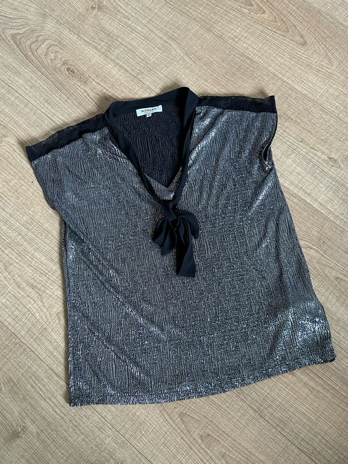 Haut argenté et noir à manches courtes Morgan taille XS jamais porté - photo numéro 7