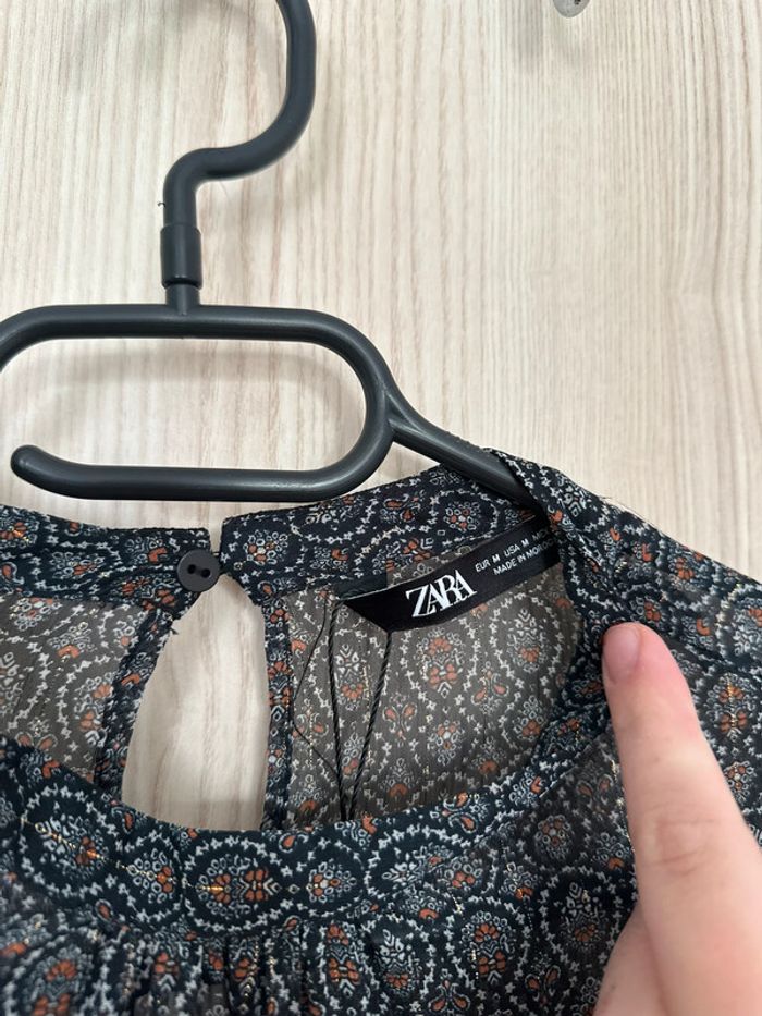 Blouse courte transparente volantée noir blanc taille M ZARA - photo numéro 7