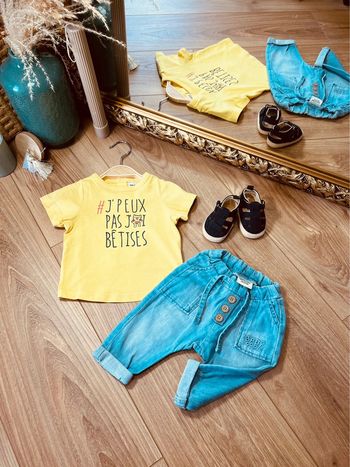 Taille 3 mois ensemble 2 pièces garçon TAO jaune et bleu clair * bêtises * 💙
