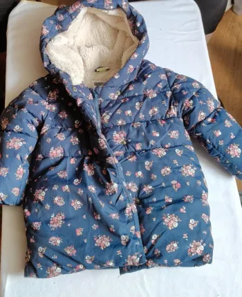Manteau/doudoune polaire/chaude bleue marine à motifs fleurs fille taille 3 ans tape à l'oeil