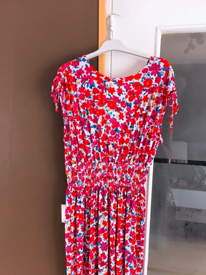 Robe longue femme été rouge et blanche à fleurs TU 38 à 46 - photo numéro 9