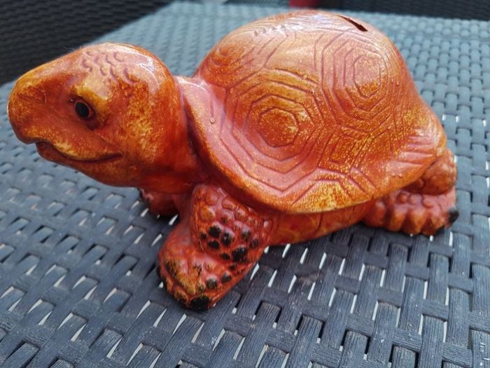 Tortue terre cuite émaillé. Tirelire. 21 cm x 12 cm
