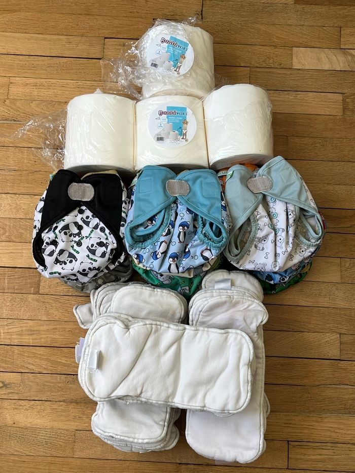 Lot de 15 couches lavables BUM 27 inserts et 4 rouleaux de voile jetable - photo numéro 2