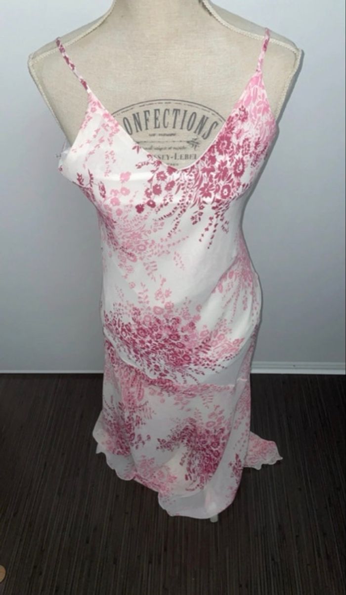 Robe Longue Fluide sans marque - Taille 3 (T3) - Blanche et Rose Neuve - photo numéro 5
