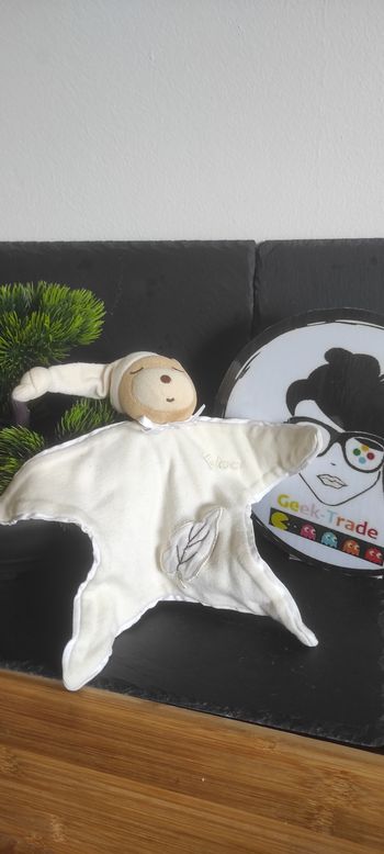 Doudou Kaloo Ours Plat Etoile Ecru Beige Bonnet Feuille bonnet endormi ancien