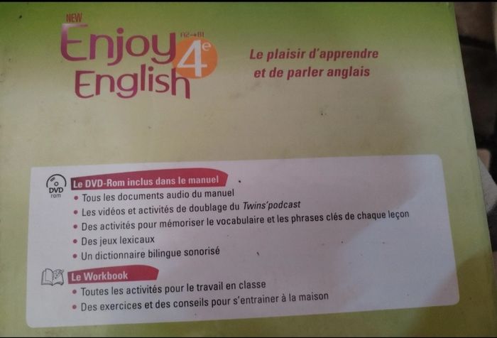Manuel+Dvd "Enjoy English 4e" A2/B1 en très bon état - photo numéro 4