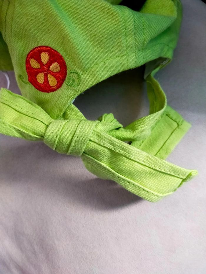 Casquette bébé vert citron – broderies fruits & texte coloré - photo numéro 6